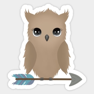 Cute Baby Owl Sitting on Arrow Sticker